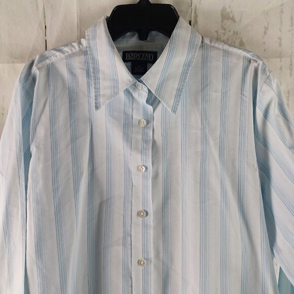 Lands'End Button Up Women Size 16R Cotton Blend Multicolor Striped Blouse Shirt - Picture 2 of 10